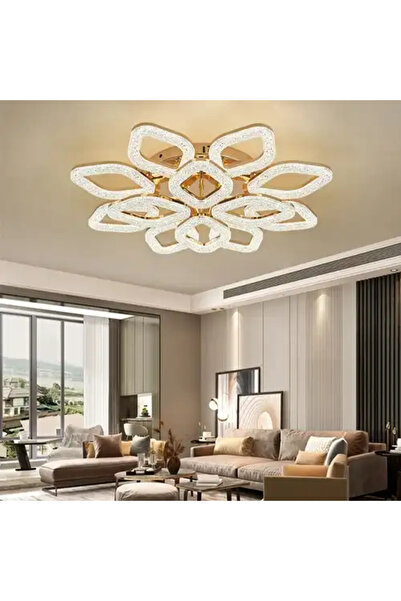 LED CONCEPT Lustra LED cu 3 tipuri de lumina si telecomanda, aurie, rotunda, ...