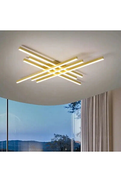 LED CONCEPT Lustra LED cu 3 tipuri de lumina si telecomanda, aurie, asimetrica, 146W, dimabila, 120x120x11cm