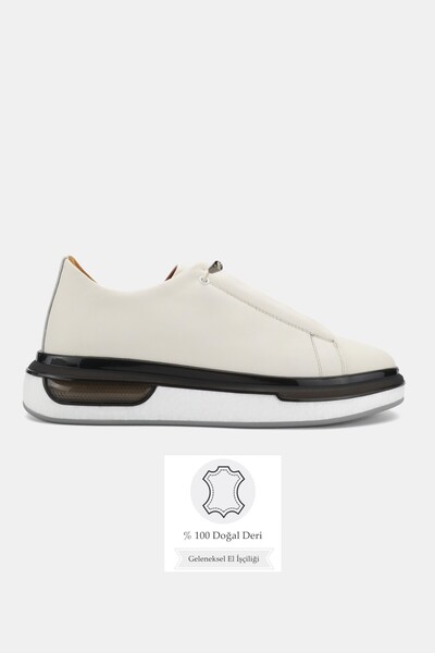 TUNAELLİ Men's Beige Khaki Natural Leather Lace up Sneaker Shoes