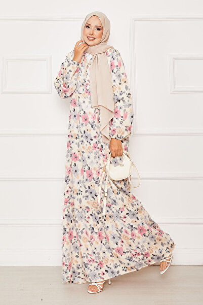 EBRUTESETTÜR فستان بنقشة زهور مفصلة بنصف زر