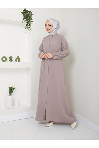 KMKkombin KADIN KOL TAŞLI FERMUARLI CEP DETAYLI TESETTÜR PARDESÜ 102