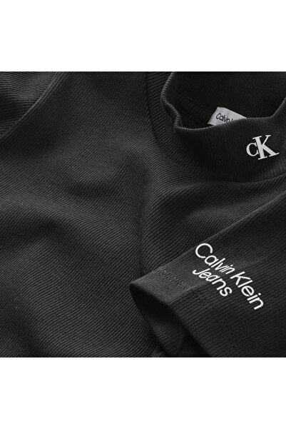 Calvin Klein MOCK NECK RIB TOP Kadın Siyah T-Shirt