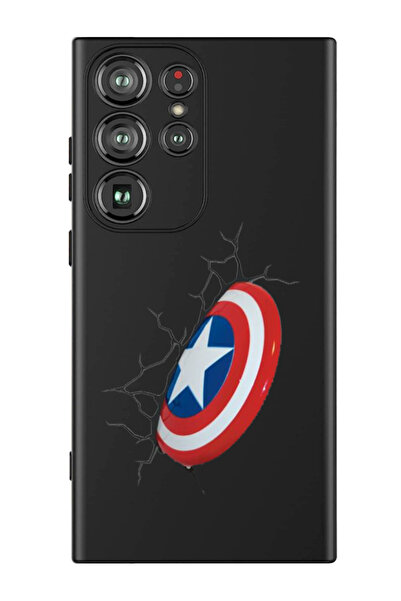 Theodor غطاء حماية سيليكون سائل لهاتف سامسونج جالاكسي S24 ألترا (أسود) - درع كابتن أمريكا