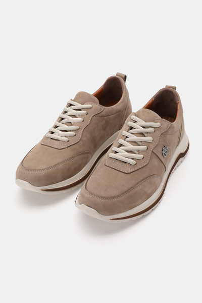 TUNAELLİ Men's Beige Nubuck Khaki Natural Leather Lace up Orthopedic Casual Shoes