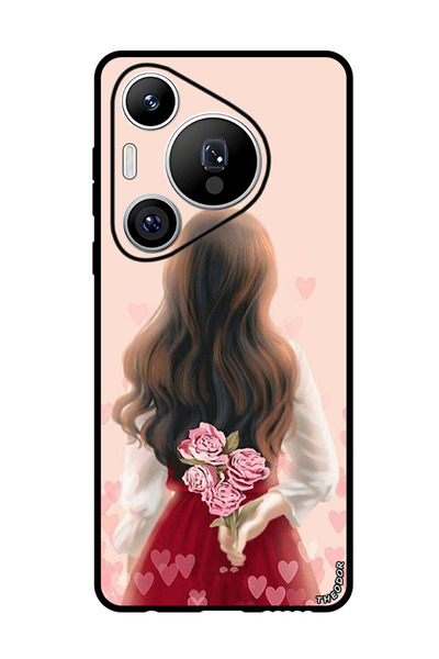 Theodor جراب حماية لهاتف هواوي بيورا 70 برو بلس - فتاة تخفي الزهور