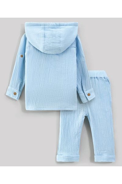 Bonfino BOYS 100% COTTON DOUBLE GAUZE SET WITH HOODIE -LIGHT BLUE