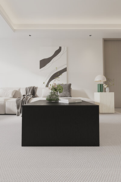 OBİ Atölye BLOK Orta Sehpa 72x72 cm İskandinav Stili Küp Sehpa Ahşap Dokulu Siyah