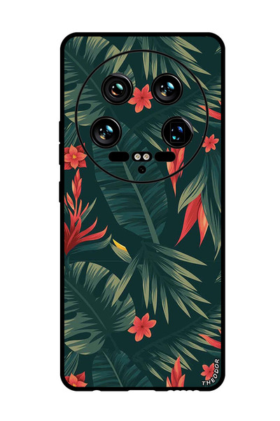 Theodor جراب واقٍ مضاد للخدش والصدمات لهاتف Xiaomi 14 Ultra بأوراق خضراء