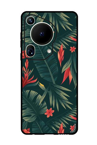 Theodor جراب واقٍ مضاد للخدش والصدمات لهاتف هواوي بيورا 70 ألترا، أوراق خضراء