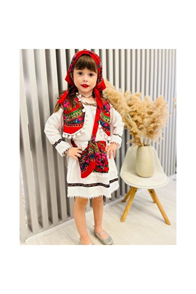 Recostore Red and white folk costume for baptism, 5 pieces, REC1180
