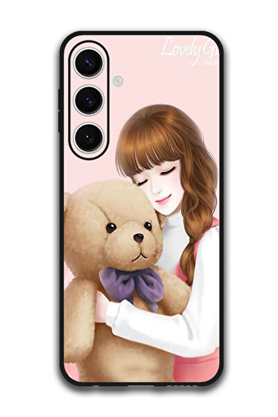 Theodor جراب حماية لهاتف سامسونج جالاكسي S24 FE، فتاة جميلة مع دب