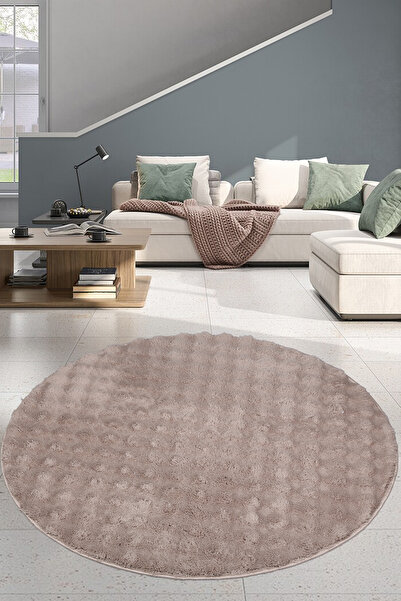 Bestekar Puffelle Kahve Yuvarlak Overloklu Kaymaz Taban Yumuşak Yıkanabilir M...