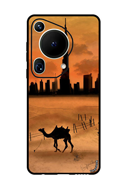 Theodor جراب حماية لهاتف هواوي بيورا 70 ألترا، غروب الشمس، جمل، برج خليفة