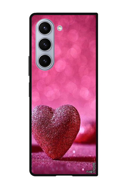 Theodor جراب واقٍ لهاتف سامسونج جالاكسي زد فولد 6، وردي داكن، قلب لامع