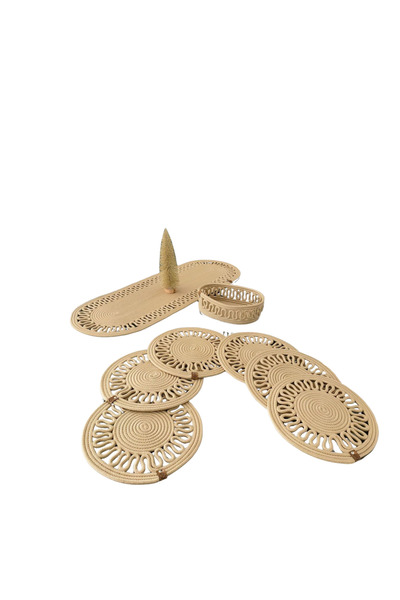 sfb Hand Knitted Jute Runner Table Cloth with Plate Mat Decorative Unit Coffee Table Cloth Set