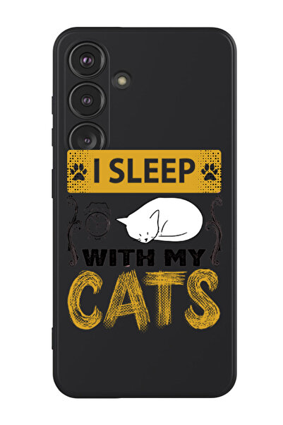 Theodor غطاء حماية سيليكون سائل لهاتف سامسونج جالاكسي S24 بلس (أسود) - أنام مع قططي باللون الأسود