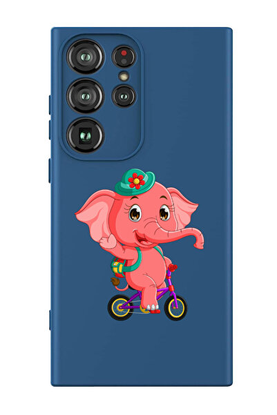 Theodor جراب حماية من السيليكون السائل المقاوم للصدمات لهاتف سامسونج جالاكسي S24 ألترا (أزرق) - فيل وردي