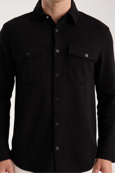Valiberta Nova Pike Fabric Regular Fit Men's Double Pocket Shirt - Black
