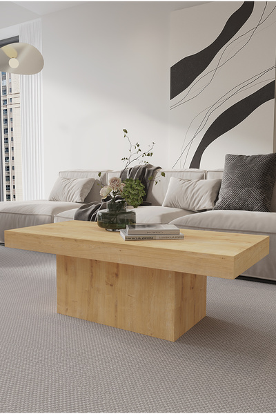 OBİ Atölye VOLKA-LONG Orta Sehpa 110x50 cm İskandinav Stili Küp Sehpa Safir Meşe