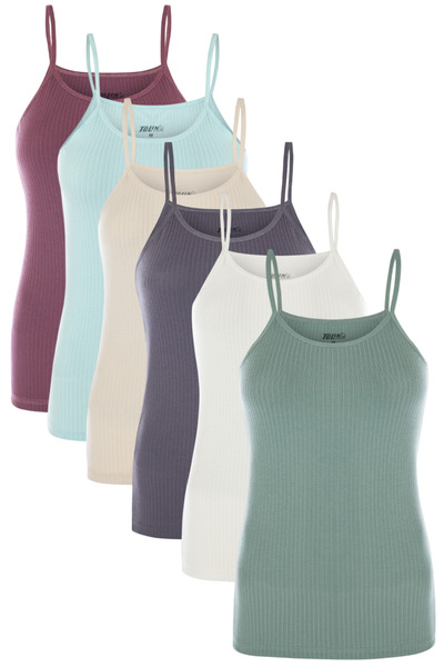 TOLIN 6 Pack Women's 100% Cotton Thread Strap Ribbed Undershirt 1238