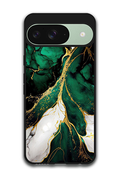 Theodor جراب واقٍ مضاد للخدش والصدمات لهاتف Google Pixel 9 بتصميم رخامي أخضر