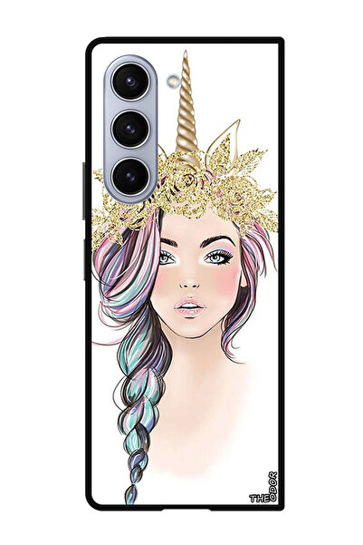 Theodor جراب حماية لهاتف سامسونج جالاكسي زد فولد 6 بتصميم فتاة يونيكورن ذهبية