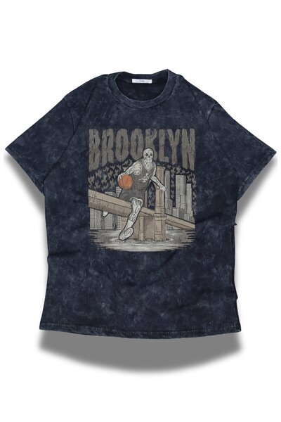 Fuddy Moda تي شيرت بروكلين مكتوب للجنسين قابل للغسل، تي شيرت ريترو ذو رقبة دا...