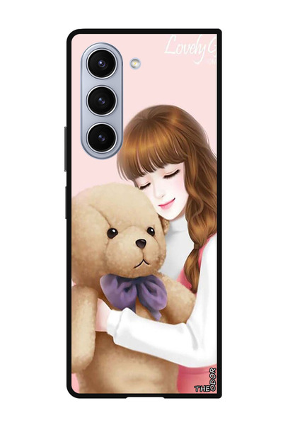 Theodor جراب حماية لهاتف سامسونج جالاكسي زد فولد 6، فتاة جميلة مع دب