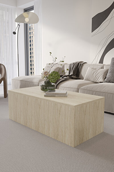 OBİ Atölye BLOK Orta Sehpa 110x50 cm İskandinav Stili Küp Sehpa Traverten Des...