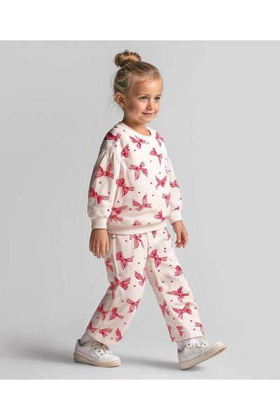 Bonfino Heart Printed Full Sleeves Oversized Winter Wear Sweatshirt Wide Leg Leggings Set-Light Pink
