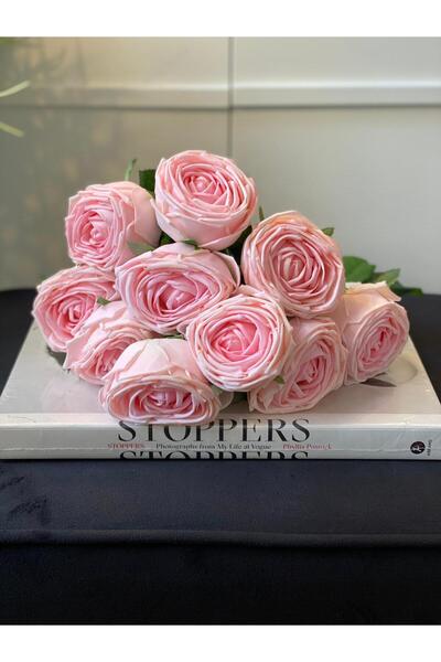 Dekordan House Yapay 1. Kalite 10 Dal Pembe Islak Gül (45cm)