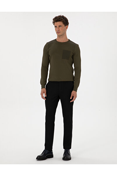 Pierre Cardin Koyu Haki Regular Fit Bisiklet Yaka Triko Kazak 50315762-VR111