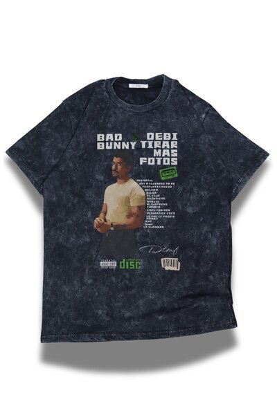 Fuddy Moda Unisex Bad Bunny εμπριμέ πλενόμενο μπλουζάκι, Vintage μπλουζάκι με...