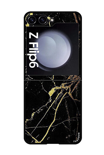 Theodor جراب واقٍ مضاد للخدش والصدمات لهاتف Samsung Galaxy Z Flip 6 بملمس رخامي