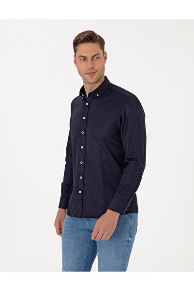 Pierre Cardin Lacivert Regular Fit Uzun Kollu Gömlek 50311487-VR033