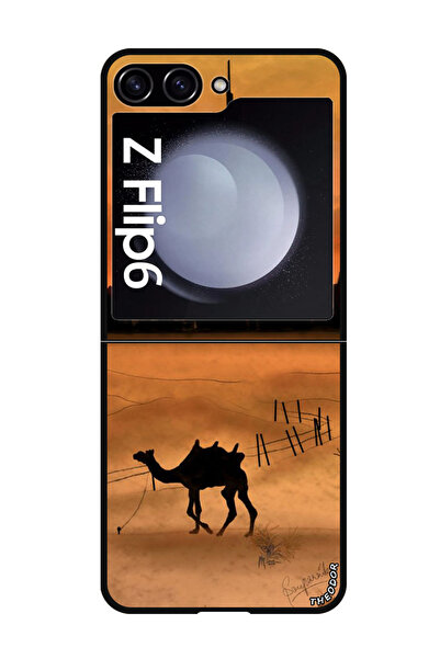 Theodor جراب حماية لهاتف سامسونج جالاكسي زد فليب 6، غروب الشمس، جمل، برج خليفة