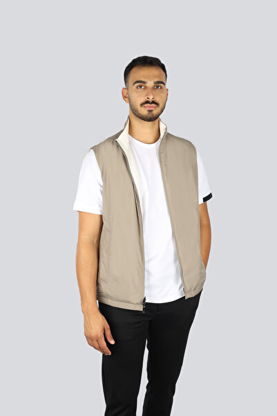 PAUL&SHARK Men's Double Sided Stand Collar Zippered Beige Vest 14312604-782