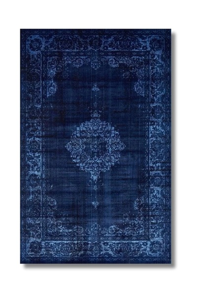 Halımax Drom Dokuma Taban Makinede Yıkanabilen Kilim Kaymaz Şönil Mavi Vintage Halı