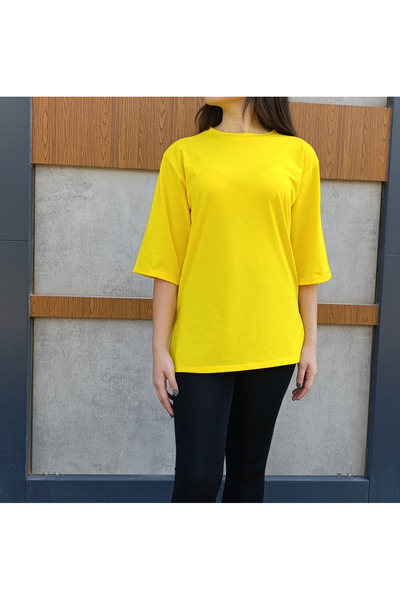 siyalife Crew Neck Plain Half Sleeve Casual Cut Oversize T-Shirt with Slit Detail