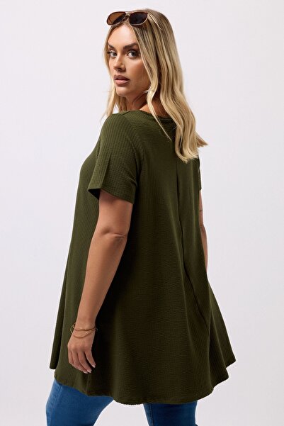 Stil Diva Plus Size Crew Neck Short Sleeve Textured Long T-Shirt 304001