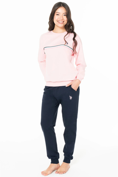 U.S. Polo Assn. Kadın Kışlık Pijama Takımı, Cepli, %100 Pamuk, Uzun Kollu, Bisiklet Yaka, Kol ve Paça Lastikli