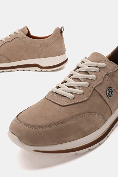TUNAELLİ PANTOFI ORTOPEDICI CASUAL CU șireturi din piele naturală, BEJ, NUBUC, GENUIN