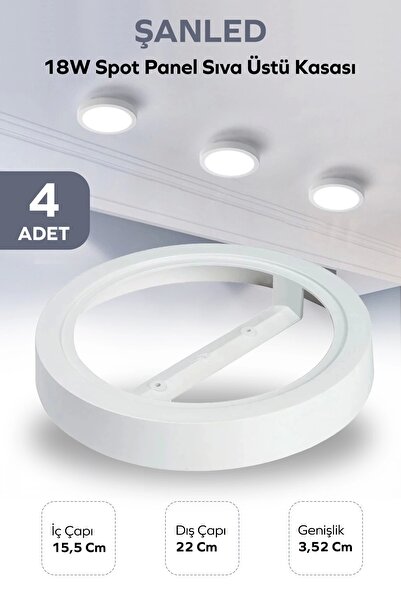 ŞANLED 18W SPOT PANEL BEYAZ SIVA ÜSTÜ KASASI 4 Adet