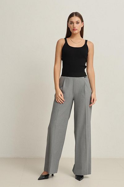 Setre Gray Waist Elastic Detailed Side Zipper Relaxed Cut Trousers