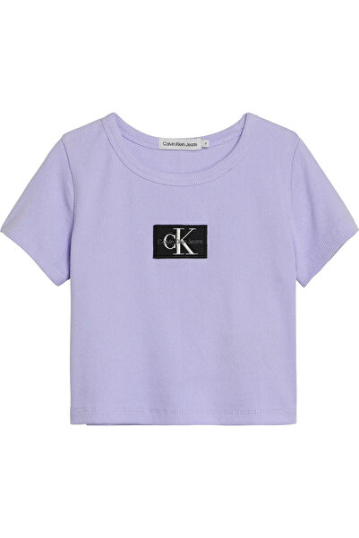 Calvin Klein MONOGRAM BADGE RIB T Kadın Lila T-Shirt