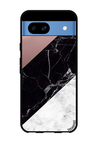 Theodor جراب حماية لهاتف Google Pixel 8a، لون أبيض وأسود، سطح رخامي عادي