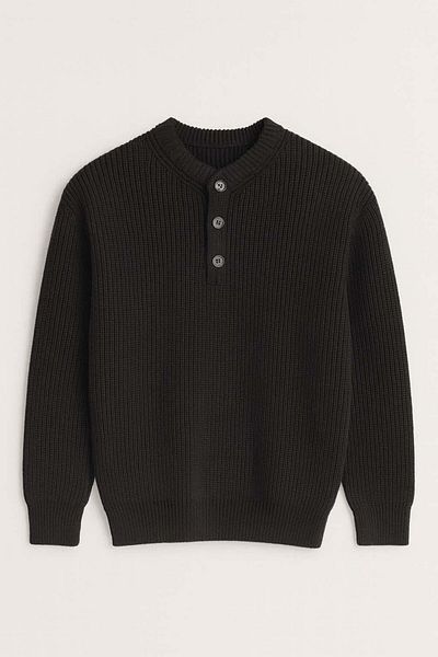 Valiberta Wes Thessaloniki Knitted 3 Button Half Placket Comfortable Fit Men's Knitwear Sweater - Black