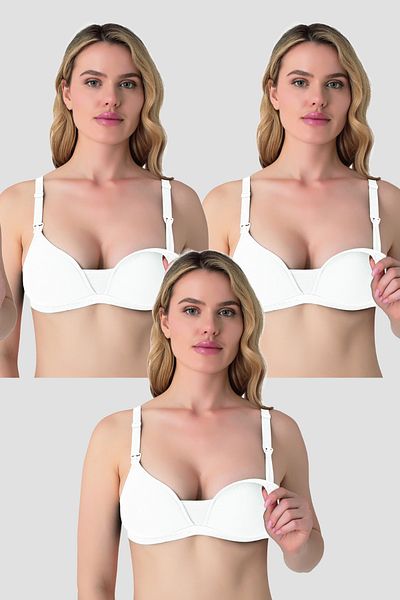Arma Yıldız 3 Pack White Women's Underwire Covered Nursing Bra Nipple Invisible Cotton Soft Textured