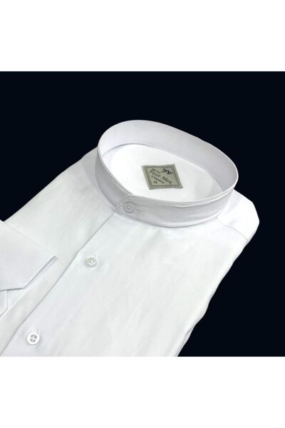 GÖMLEK GALERİSİ Classic Casual Wide Cut Judge Collar Plain White Long Sleeve Men's Shirt