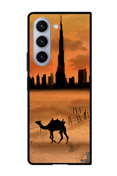 Theodor جراب حماية لهاتف سامسونج جالاكسي زد فولد 6، غروب الشمس، جمل، برج خليفة